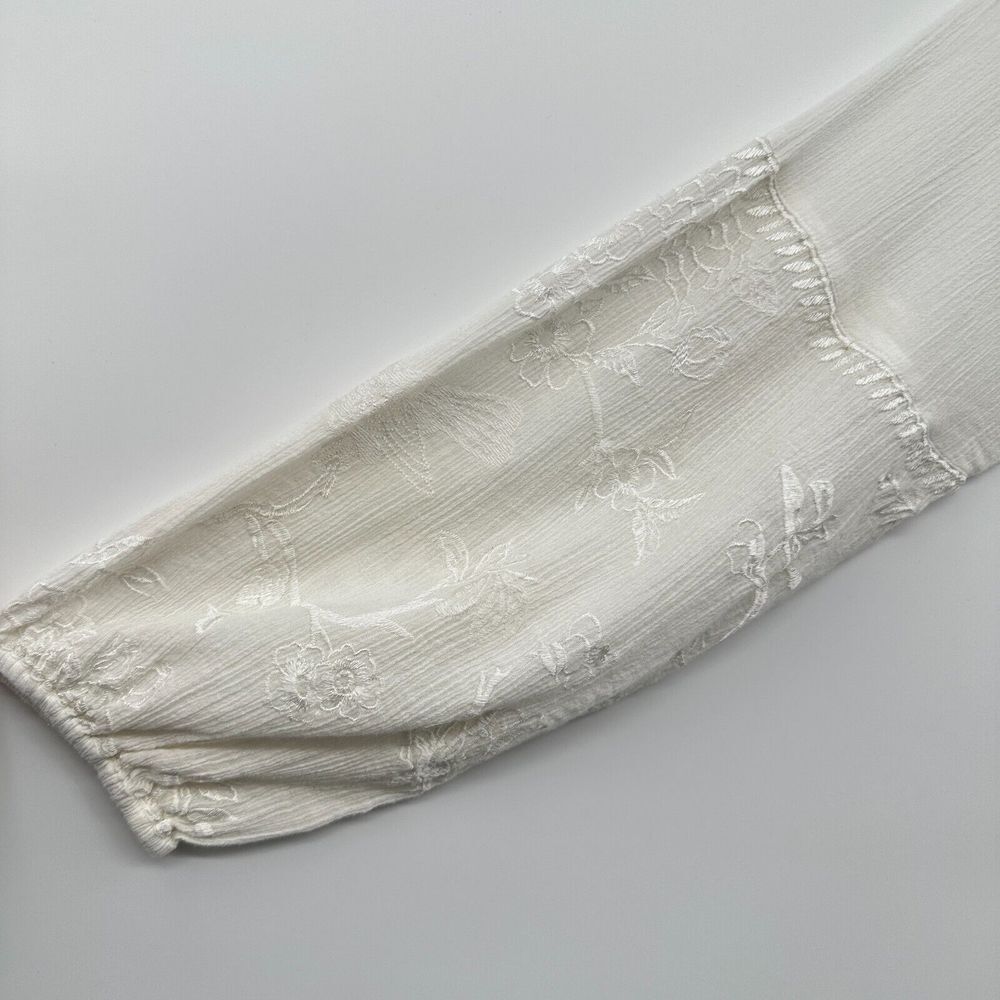 Cino Top Shirt Size XXLarge Embroidered White Long Balloon Sleeve Sheer Blouse - Picture 10 of 14